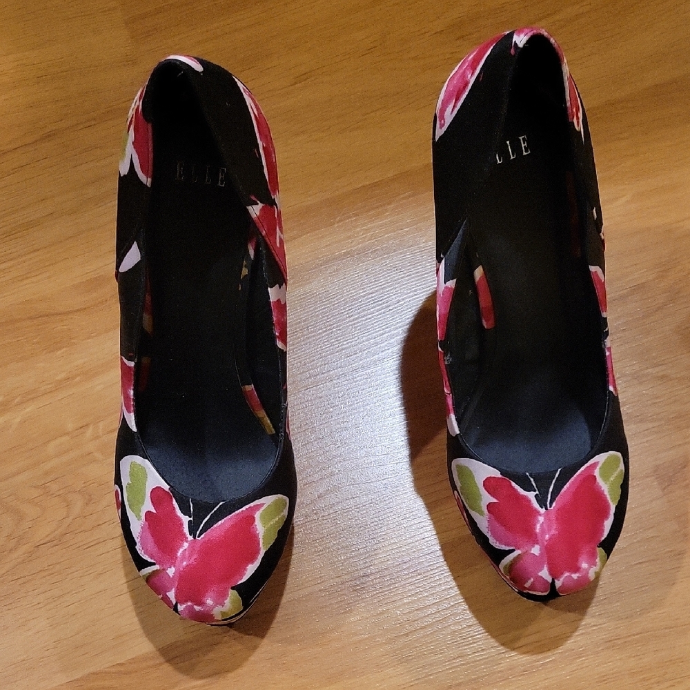 Elle Black and Pink Butterfly Heels